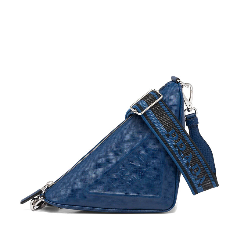 Prada | 【预售3-7天】PRADA/普拉达 22春夏新款 男士深蓝色皮革编织黑色蓝色肩带拉链可调徽标印花三角形斜挎单肩包2VH155_2FAD_F0016_V_OOO商品图片,7.9折, 包邮包税