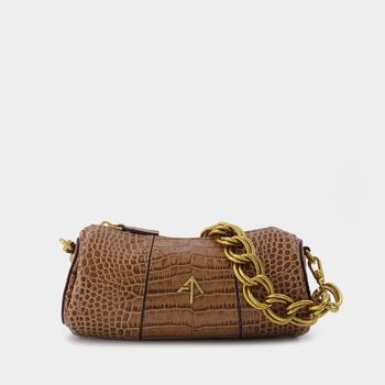 Manu Atelier | Mini Cylinder Bag in Croc Embossed Brown Leather商品图片,