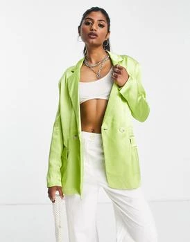 Bershka | Bershka oversized satin blazer co-ord in lime 3.4折