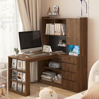 Streamdale Furniture | Streamdale L Shaped Desk with Drawers, Bookshelf, LED Light, Corner Gaming Desk,商家Premium Outlets,价格¥3174