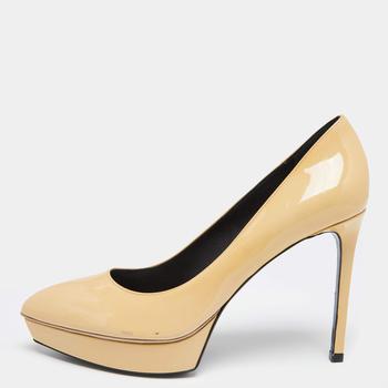 ysl高跟鞋评价, [二手商品] Yves Saint Laurent | Saint Laurent Beige Patent Leather Janis Pointed Toe Platform Pumps Size 38商品图片 7.3折, 满1件减$100, 满减