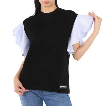 Burberry | Carrick Ruffle Sleeve Cotton-stretch Oversized T-shirt In Black 2.7折, 满$75减$5, 满减