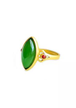 商品Natural Jade and 18K Gold Plated Horse Eye Adjustable Ring图片
