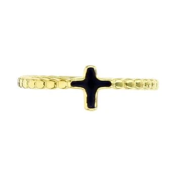 Macy's | Black Enamel Beaded Cross Ring in 14k Gold-Plated Sterling Silver,商家Macy's,价格¥410