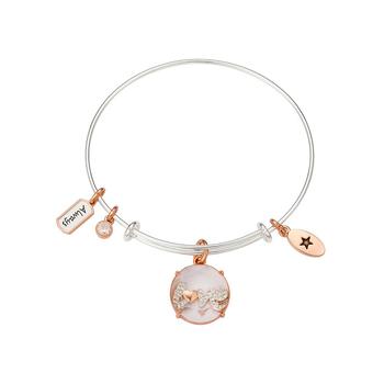 Unwritten | Stainless Steel Bangle with 14K Rose Gold Flash-Plated Brass Cubic Zirconia "Love Always" Charms商品图片,