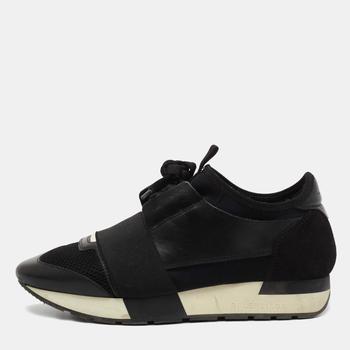 推荐Balenciaga Black Leather and Suede Race Runner Sneakers Size 37商品