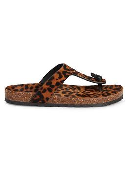 Fabrice Leopard Calf Hair T-Strap Cork Sandals product img