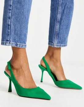 ASOS | ASOS DESIGN Simmer slingback stiletto mid shoes in green 8折, 独家减免邮费