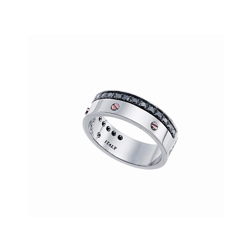 商品Zancan | 18k white gold ring with black diamonds and rose gold screws.,商家Zancan Gioielli,价格¥24409图片