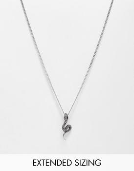 ASOS | ASOS DESIGN waterproof stainless steel necklace with snake pendant in burnished silver商品图片,