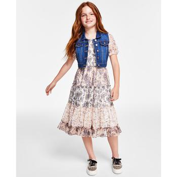商品Rare Editions | Big Girls Denim Vest Tiered Dress Set,商家Macy's,价格¥523图片