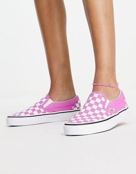 vans棋盘格价格, Vans | Vans Classic slip-on checkerboard trainers in pink商品图片 