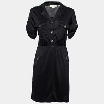 美国burberry, [二手商品] Burberry | Burberry Brit Black Cotton Button Front Zip Embellished Midi Dress S商品图片 6.2折