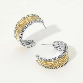 FASHNZFAB | 14K Gold Plated Two Tone Textured Hoop Earrings - Two Tone,商家Premium Outlets,价格¥177