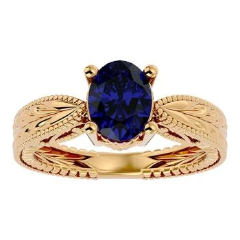 SSELECTS | 2 3/4 Carat Oval Shape Sapphire Ring With Tapered Etched Band In 14 Karat Yellow Gold,商家Premium Outlets,价格¥6242