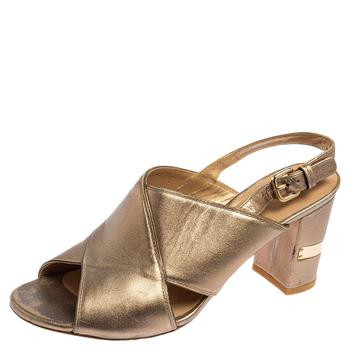 stuart weitzman凉鞋推荐, [二手商品] Stuart Weitzman | Stuart Weitzman Metallic Gold Leather Block Heel Slingback Sandals Size 39商品图片 4折