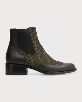 推荐Men's Stivaletto Leather & Textile Monogram Chelsea Boots商品