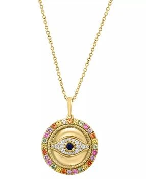 Effy | EFFY® Multi-Sapphire (7/8 ct. t.w.) & Diamond (1/6 ct. t.w.) Evil Eye 18" Pendant Necklace in 14k Gold,商家Macy's,价格¥6751