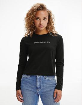 推荐Calvin Klein Jeans shrunken institutional long sleeve t-shirt in black商品