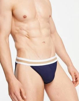 ASOS | ASOS DESIGN swim briefs with high leg and contrast waistband in navy 5.6折, 独家减免邮费