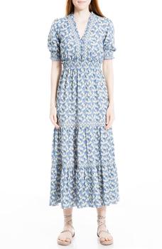 商品MAX STUDIO V-Neck Short Puff Sleeve Floral Print Tiered Dress图片