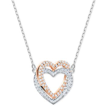 了解施华洛世奇跳动的心, Swarovski | Two-Tone Crystal Double Heart Pendant Necklace, 14-7/8" + 2" extender商品图片 
