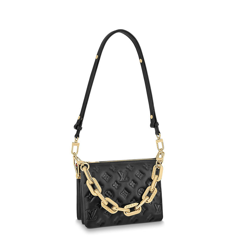 lv手提包, Louis Vuitton | 预售十天 Louis Vuitton/路易威登 22春夏新款COUSSIN BB系列 女士黑色羊皮革老花压印金链条配可拆卸肩带单肩斜挎手提链条包M20574商品图片 7.4折, 包邮包税