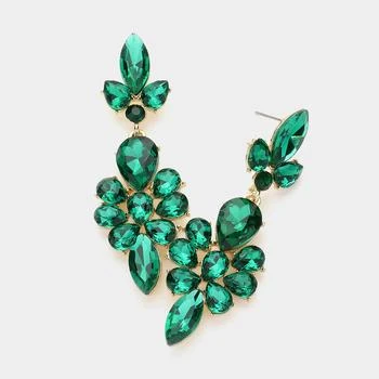 FASHNZFAB | Teardrop Stone Cluster Embellished Dangle Evening Earrings - Emerald, Gold,商家Premium Outlets,价格¥152