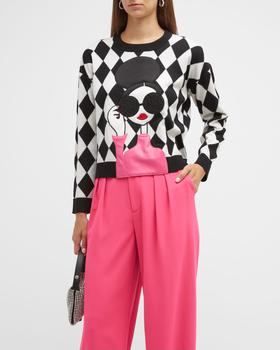 Alice + Olivia | Gleeson Applique Stace Long-Sleeve Pullover商品图片,满$200减$50, 满减