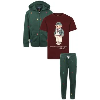 推荐Polo pony zip up hoodie sweatpants and bear t shirt set in green and burgundy商品
