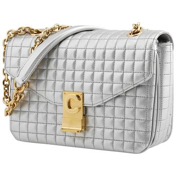 celine腋下包价格, Celine | Silver Ladies Medium Laminated Quilted Calfskin Shoulder Bag商品图片 4.9折