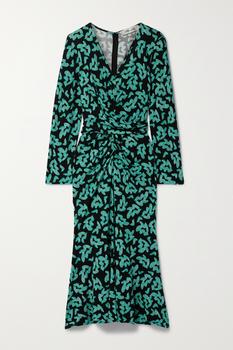 Diane von Furstenberg | Timmy 垂褶印花弹力平纹布中长连衣裙商品图片,5折