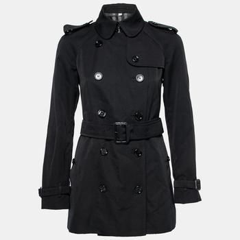 burberry短袖, [二手商品] Burberry | Burberry Black Gabardine Double Breasted Belted Short Trench Coat XS商品图片 