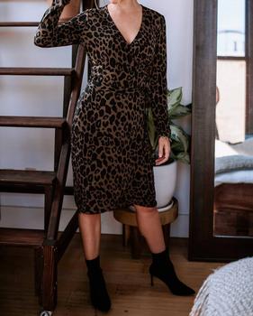Crossover Culture, Veronica M | Amal Long Sleeve Crossover Dress in Brown Leopard Print商品图片 6.6折