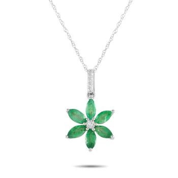 LB Exclusive | 14K White Gold 0.01ct Diamond and Emerald Flower Necklace PD4-16241WEM,商家Premium Outlets,价格¥2215