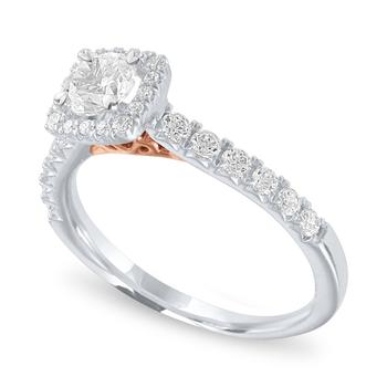 商品Macy's | Diamond Two-Tone Halo Engagement Ring (1 ct. t.w.) in 14k White and Rose Gold,商家Macy's,价格¥24582图片