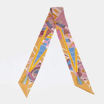 加拿大爱马仕围巾, [二手商品] Hermes | Hermès Brown Mosaic Print Silk Twilly商品图片 9.5折