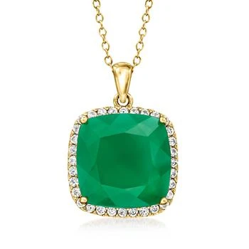 Ross-Simons | Ross-Simons Green Chalcedony Pendant Necklace With . White Zircon in 18kt Gold Over Sterling,商家Premium Outlets,价格¥1385