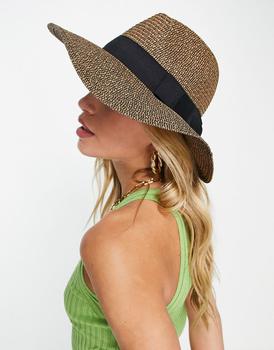 推荐South Beach fedora hat with ribbon in mixed straw商品