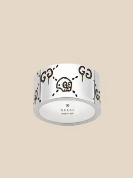 Gucci | Gucci Ghost 12 mm ring in silver with aureco finish,商家GIGLIO.COM,价格¥1896