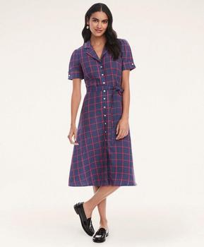 Brooks Brothers | Linen Blend Windowpane Shirt Dress商品图片,4折