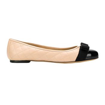 菲拉格慕女鞋板鞋, Salvatore Ferragamo | SALVATORE FERRAGAMO 女士裸色黑色拼色羊皮菱格平底船鞋 0702228商品图片 额外8.2折x额外9折, 额外八二折, 额外九折