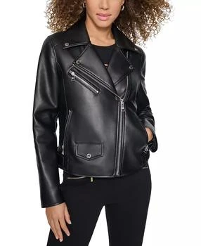 Karl Lagerfeld Paris | Women's Faux-Leather Asymmetric Moto Coat,商家Macy's,价格¥602