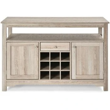 QuikFurn | Gray Oak Buffet Server 9 Bottle Wine Cabinet Console,商家Premium Outlets,价格¥2826