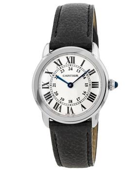 推荐Cartier Ronde Solo Quartz Black Leather Strap Women's Watch WSRN0019商品
