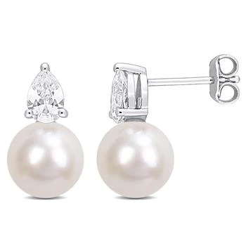 Mimi & Max | 8.5-9 MM White Freshwater Cultured Pearl and 1 1/3 CT TGW Created White Sapphire Stud Earrings in Sterling Silver 4.7折, 独家减免邮费