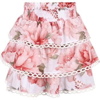 推荐Peony tiered skirt with lace trim in pink and white商品