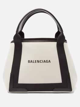 Balenciaga | Cabas S logo-print leather-trim canvas bag商品图片,