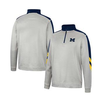 Colosseum | Men's Gray, Navy Michigan Wolverines Bushwood Fleece Quarter-Zip Jacket商品图片,