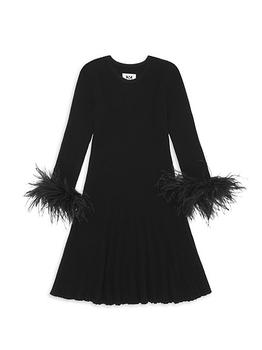 推荐Little Girl's & Girls Fit & Flare Feather Sleeve Dress商品